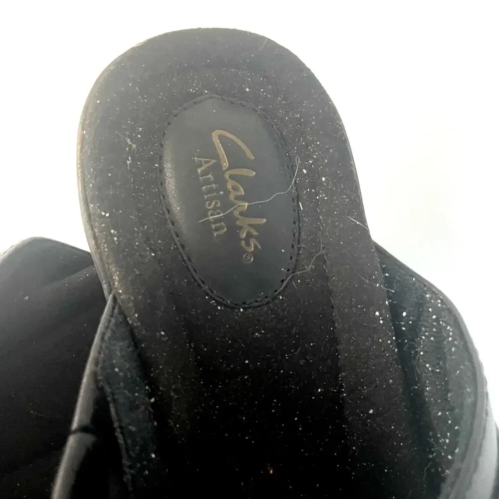 Clarks Leather Black Leisa Deina Wedge Heel Clog Size 9W Slip Ons - Picture 9 of 9